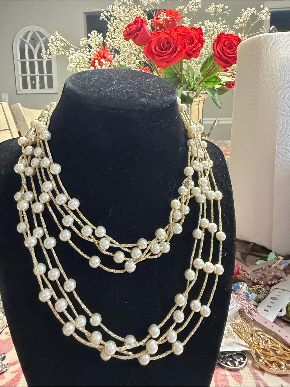 Classic Multi-Strand Ivory Pearl Necklace - Elegant Layered Design